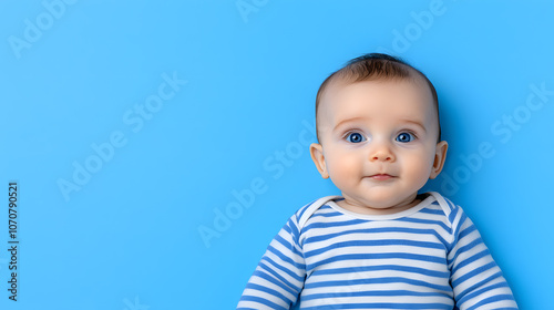 Cute kid boy portrait isolated on blue background
