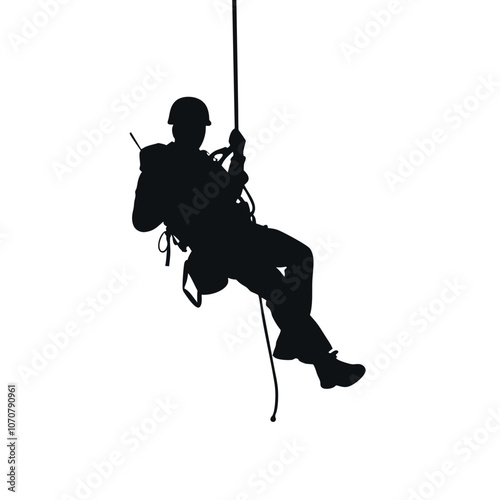 Rappelling man vector Silhouette isolated white background