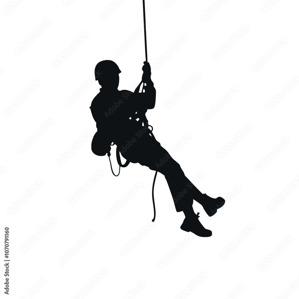 Rappelling man vector Silhouette isolated white background Rappelling man vector Silhouette isolated white background