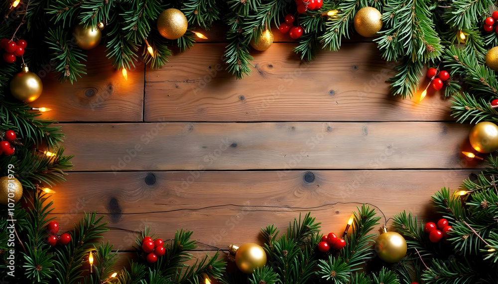 A rustic wood-textured background with sprigs of pine and holly, perfect for creating a cozy, festive atmosphere for the holiday season. A rustic wood-textured background with sprigs of pine and holly, perfect for creating a cozy, festive atmosphere for the holiday season.