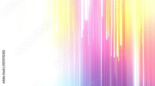 Bright neon light spectrum with flowing energy lines in rainbow colors, abstract vertical design on white background.