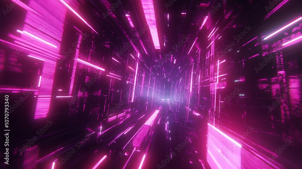 Futuristic tunnel with neon pink lights creating a dynamic motion effect.