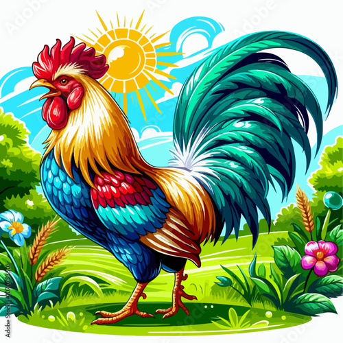 rooster in the grass