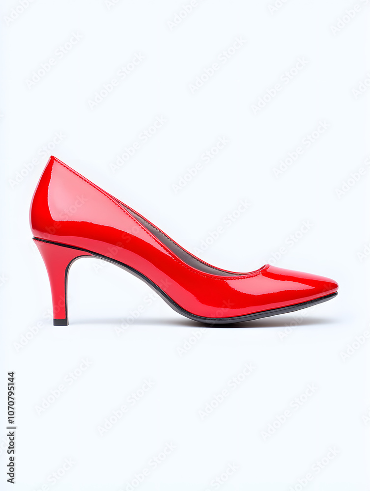 Side view sleek red high-heeled stiletto shoe isolated on white background Side view sleek red high-heeled stiletto shoe isolated on white background