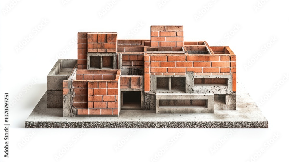 Obraz premium Detailed view of modern bricklaying and cement techniques, isolated on a white backdrop.