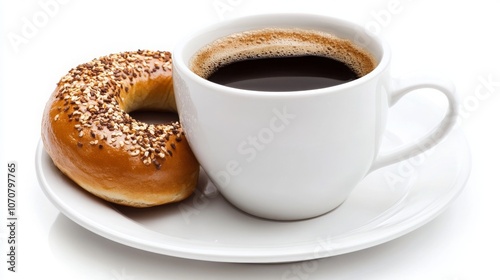 Simple Bagel and Coffee on a Clean White Plate