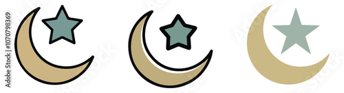 Minimalist crescent and star design in limited colors, perfect for Ramadan and Islamic themes isolated on transparent background