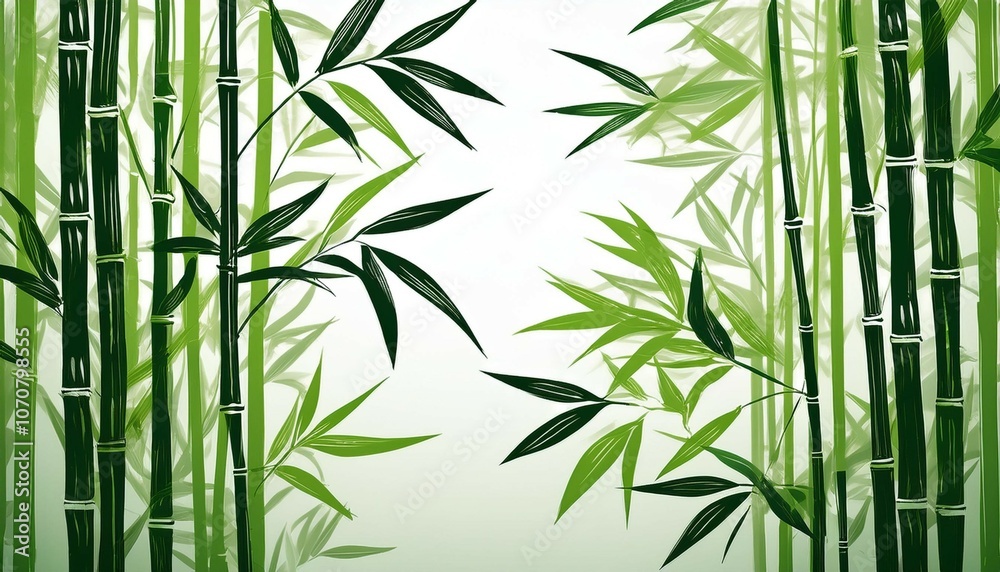 Obraz premium chinese bamboo drawing green brushstrokes modern minimalist style