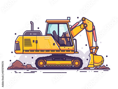Yellow construction vehicle with a large scoop on the front. The vehicle is moving through a muddy field