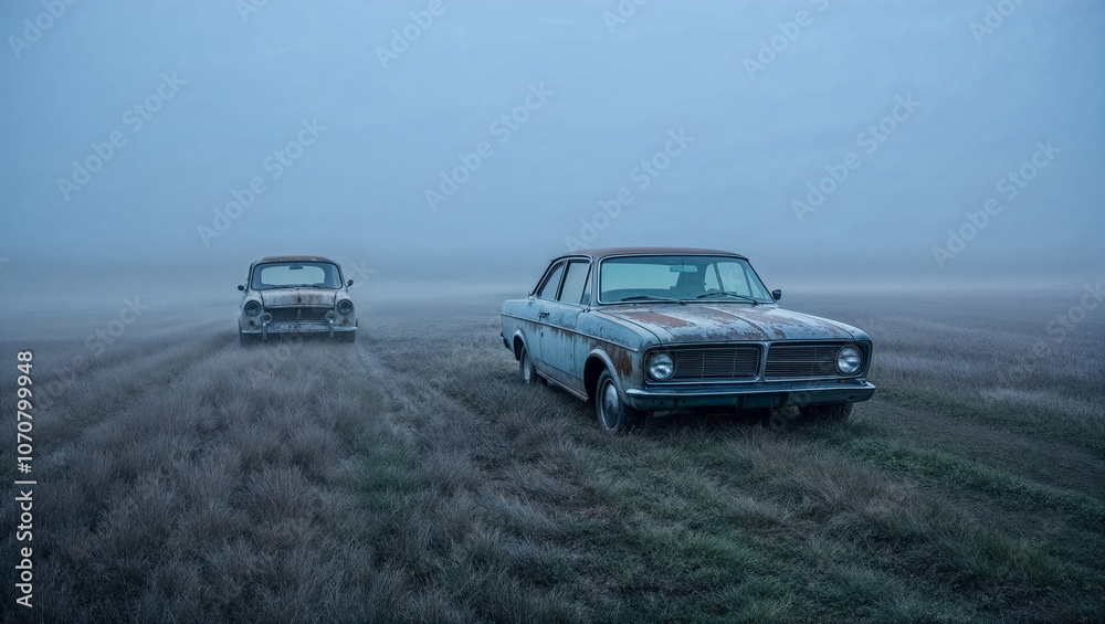 Fototapeta premium Grunge blue vintage cars off road 