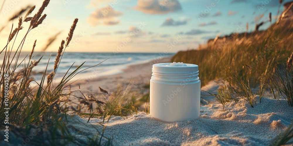 Sunblock cream jar Commercial poster Product photogra Sunblock cream jar Commercial poster Product photogra