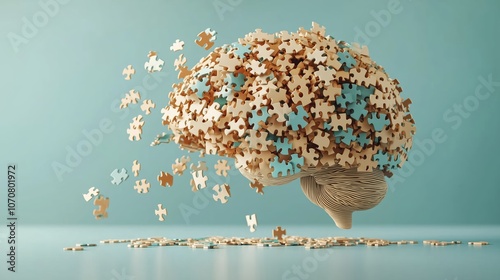 A brain filled with tiny puzzle pieces, each piece fitting perfectly, symbolizing problem-solving and complexity