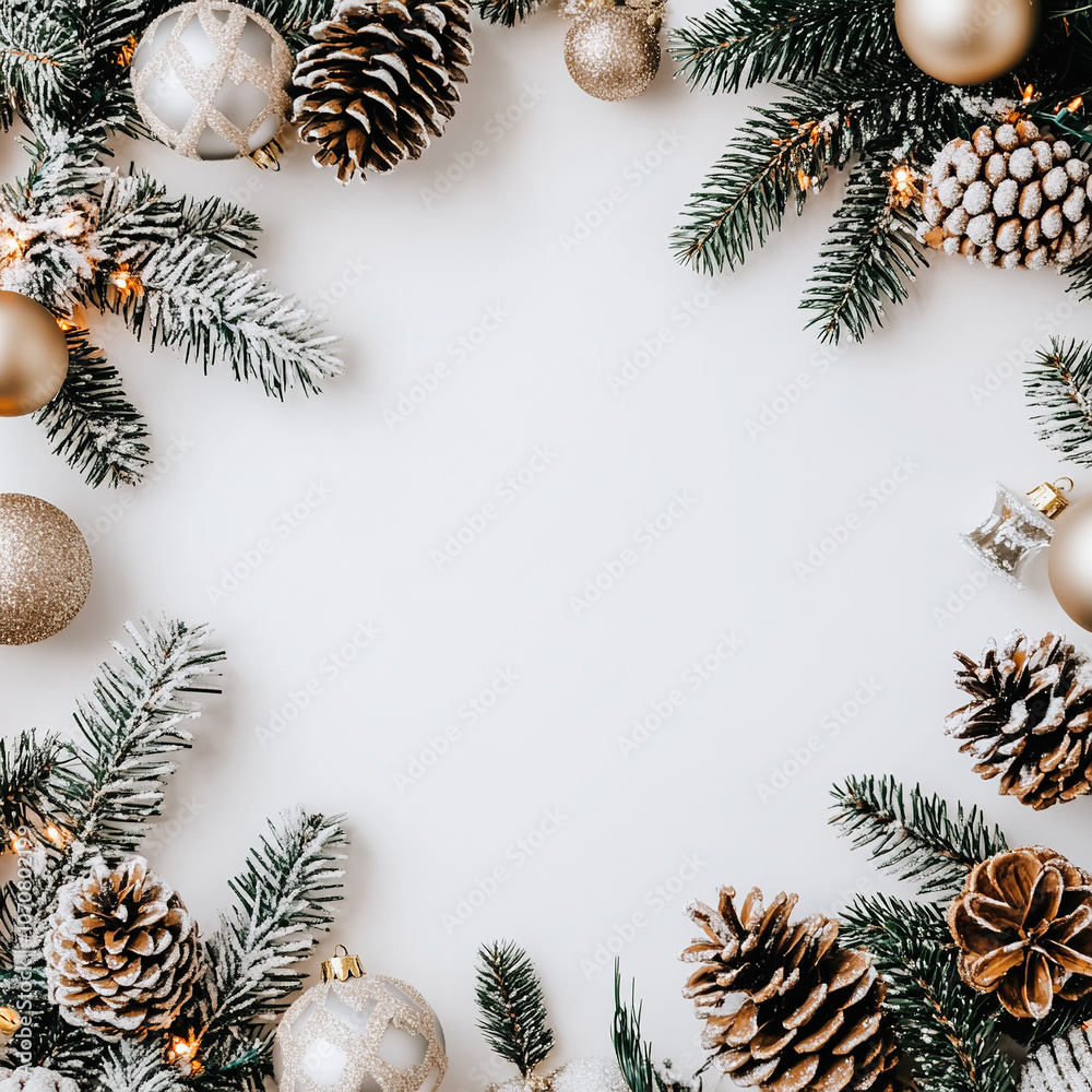 Naklejka premium Christmas Ornamental frame pine