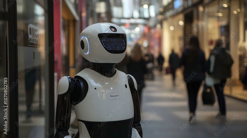 custom made wallpaper toronto digitalA humanoid robot stands in a shopping mall, observing passersby.