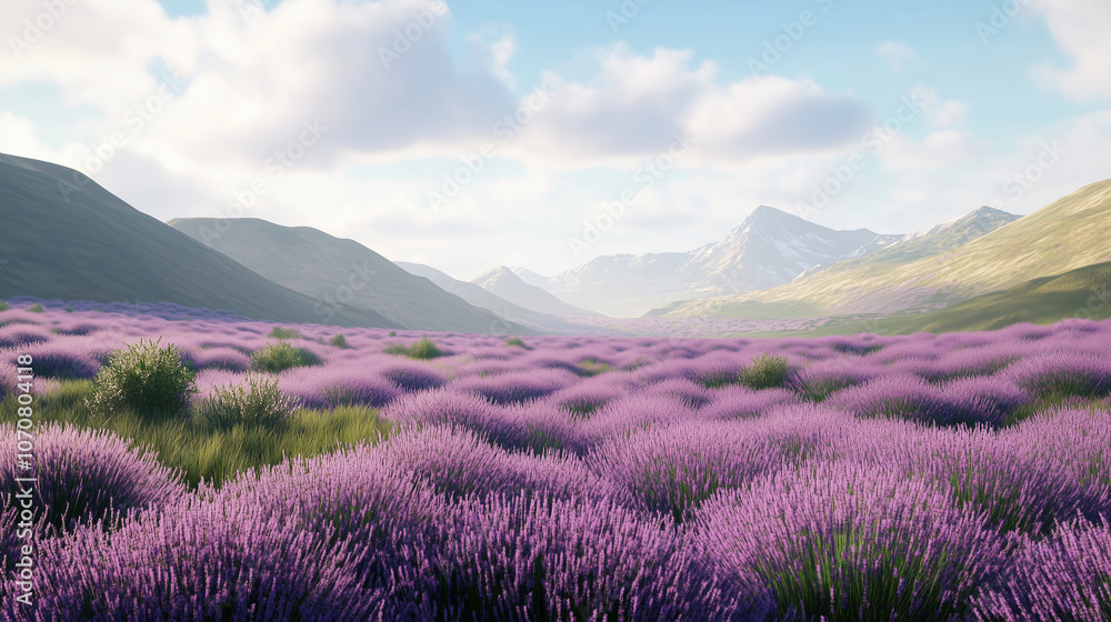 Naklejka premium Rolling hills covered in lavender fields, Nature, modern style