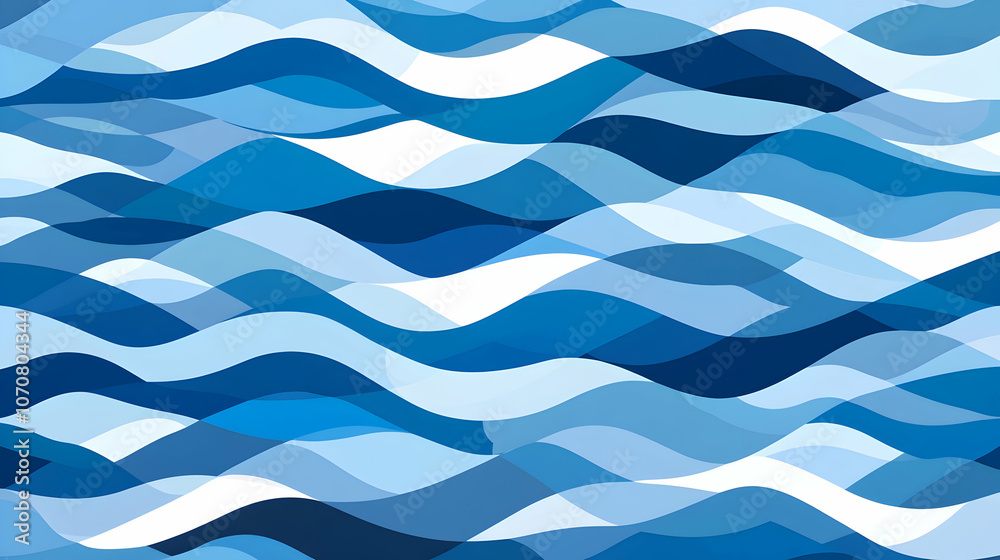 Abstract blue and white wavy pattern.