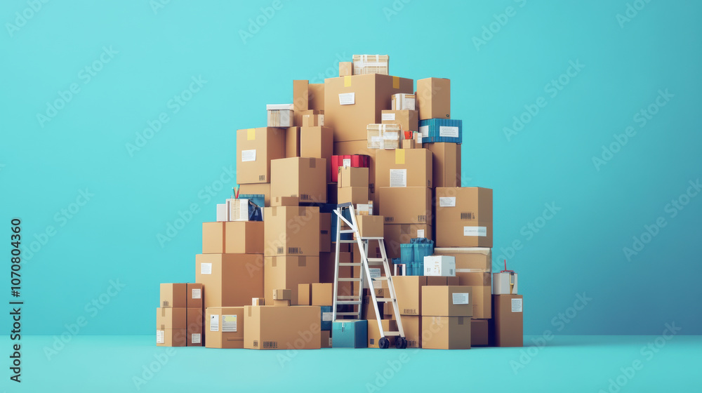 mountain of cardboard boxes, representing overwhelming task of managing inventory mountain of cardboard boxes, representing overwhelming task of managing inventory