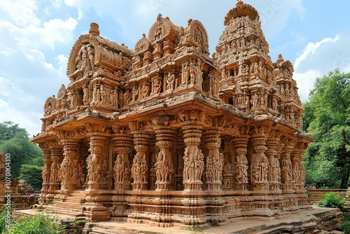 Elaborate Stone Temple with Intricate Carvings and Statues