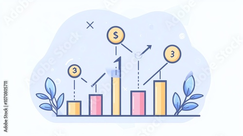 Colorful graph illustrating business growth with decorative elements on a light background.