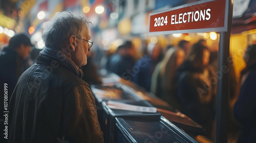 Voters gathered at a polling booth, with 