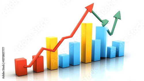 Colorful bar graph with upward trend, indicating growth and progress in business metrics.