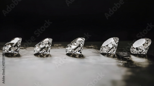 A mesmerizing array of pristine diamonds, each faceted to perfection and glowing with clarity, set against a dark backdrop to emphasize their luxury and sparkle