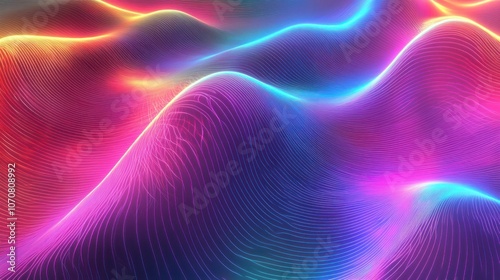 Modern neon energy waves in rainbow colors, seamless flow in abstract design on white.