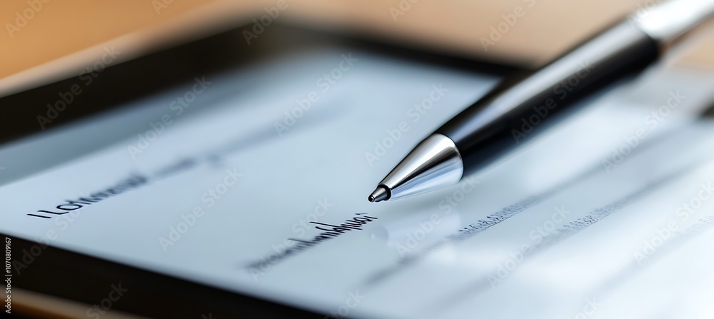 A close-up of a digital tablet displaying a business dashboard with charts and graphs, set against a clean white background