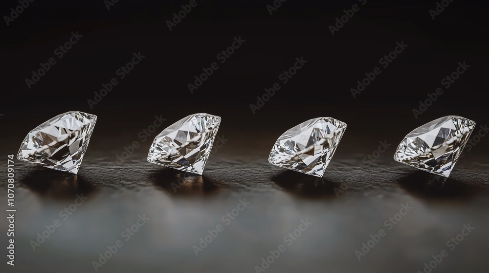 A sophisticated showcase of flawless diamonds, each gem radiating with brilliant facets and clarity, set against a black background to emphasize their luxurious sparkle