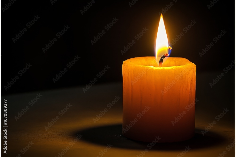 A single candle flame flickers in the darkness, symbolizing hope, remembrance, spirituality, warmth, and peace. A single candle flame flickers in the darkness, symbolizing hope, remembrance, spirituality, warmth, and peace.