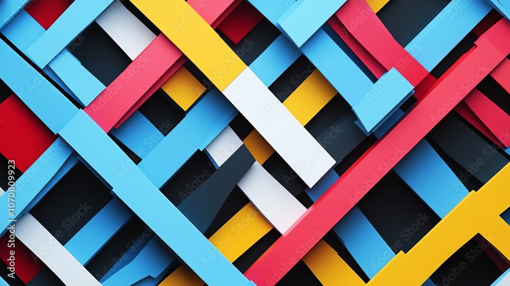 Colorful abstract arrangement of layered paper strips on a flat surface, creating a vibrant visual texture.