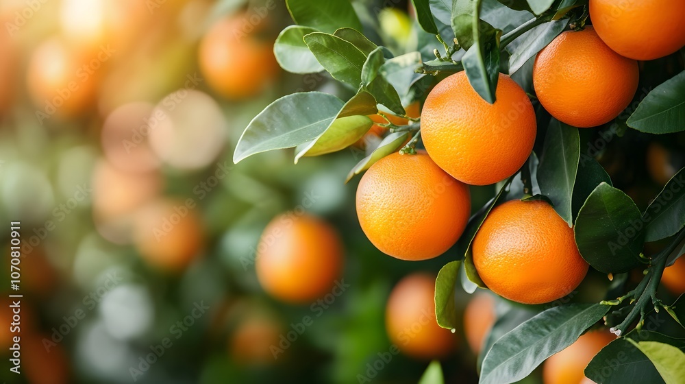 Close-up of Ripe Oranges on a Tree Branch with Green Leaves Close-up of Ripe Oranges on a Tree Branch with Green Leaves