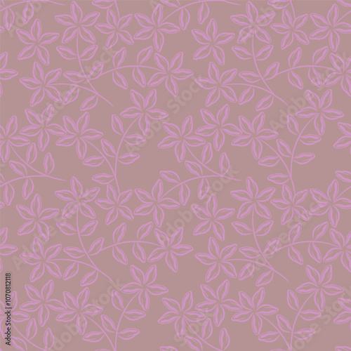 Flower garden wallpaper design vector prepared for textile printing. Seamless floral pattern with abstract hand drawn flower and leaf background elements in purple