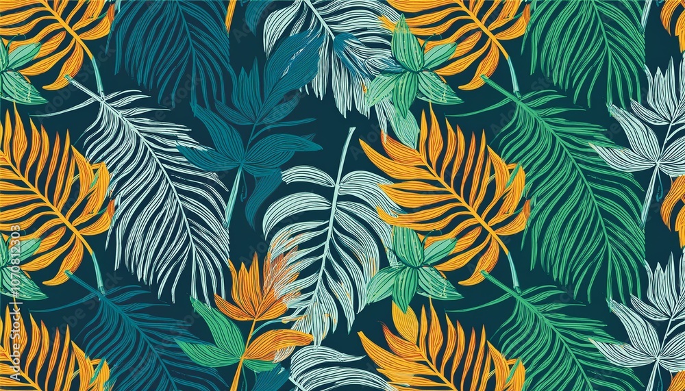 Trendy tropical jungle style vector seamless pattern Trendy tropical jungle style vector seamless pattern