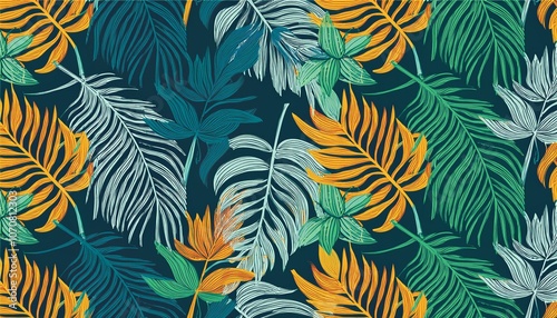 Trendy tropical jungle style vector seamless pattern