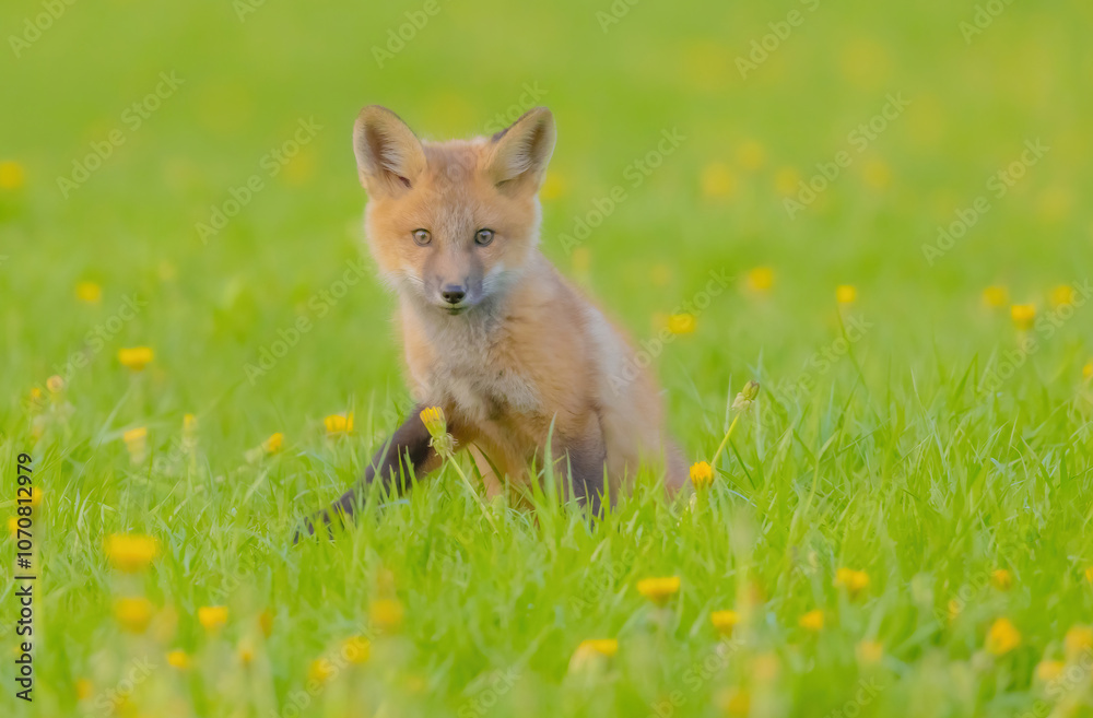 Fox Pup Sitting In Danndelions