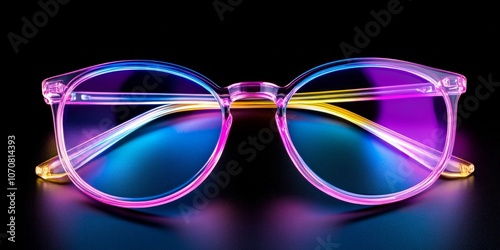 Explore the luminous neon circle frame with a vibrant gradient on a dark background for tech designs photo