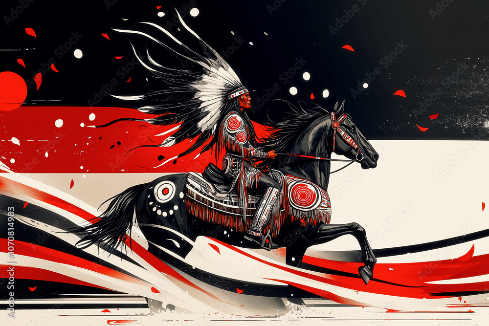 Obraz premium Dynamic Native American Warrior Illustration for Community Empowerment Series Image