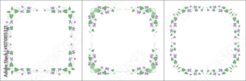 Wallpaper Mural Set of three vegetal vector frames with violet flowers and leaves. Green frame with purple flowers. Vector frame for all sizes and formats. Isolated vector illustration.	
 Torontodigital.ca