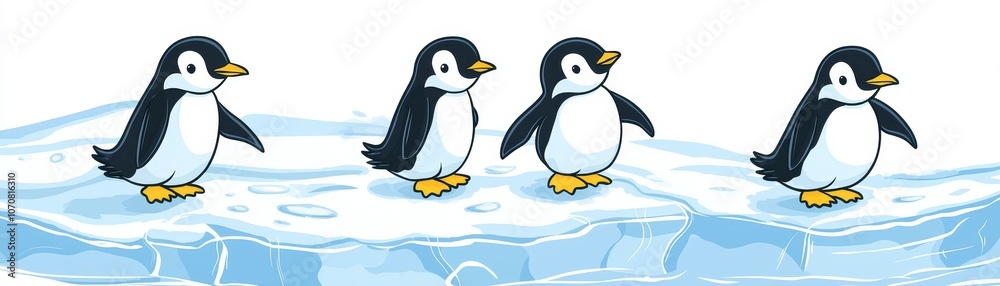 Obraz premium Playful penguins walk gracefully across ice in this charming arctic scene for all animal lovers