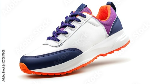 White Sneaker with Orange and Purple Accents