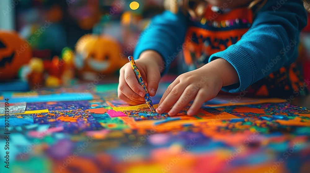 Child Engaged in Colorful Puzzle Activity Child Engaged in Colorful Puzzle Activity