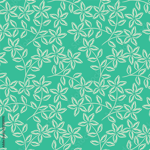 Flower garden wallpaper design vector prepared for textile printing. Seamless floral pattern with abstract hand drawn flower and leaf background elements in purple