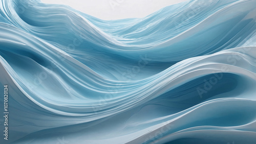 Abstract Ice Blue Wave Pattern: Fluid Digital Artwork on White Background