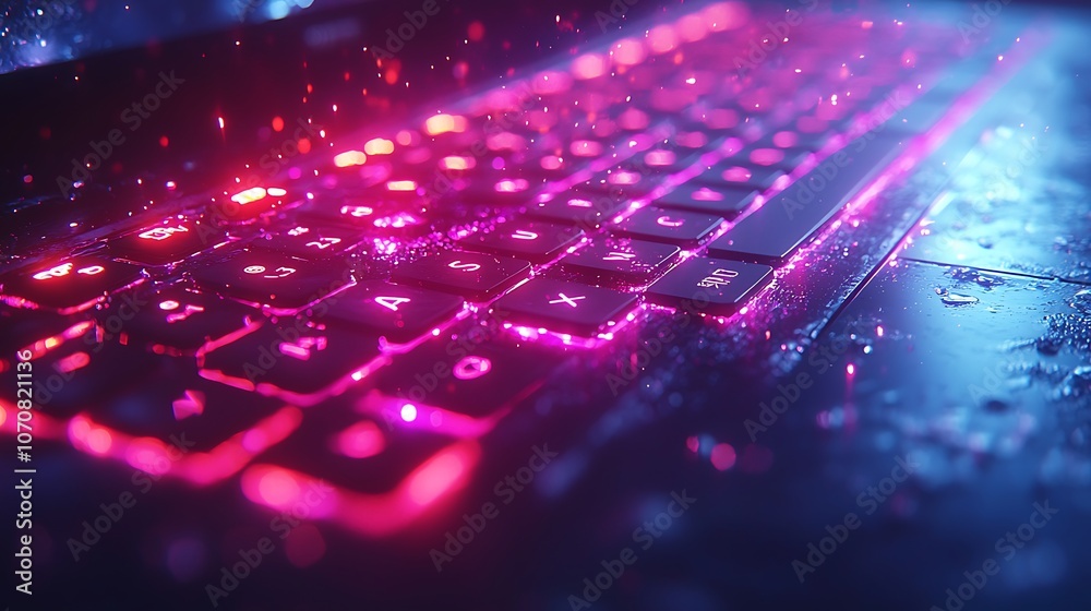 Intense Glowing Backlit Keyboard with Bright and Vibrant Lights Image Intense Glowing Backlit Keyboard with Bright and Vibrant Lights Image