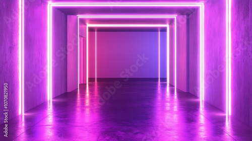 Abstract interior with neon purple lights creating a modern, futuristic ambiance.