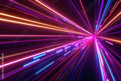 Dynamic neon light flashes on a black background, crafted for use in banners, postcards, and illustrative projects