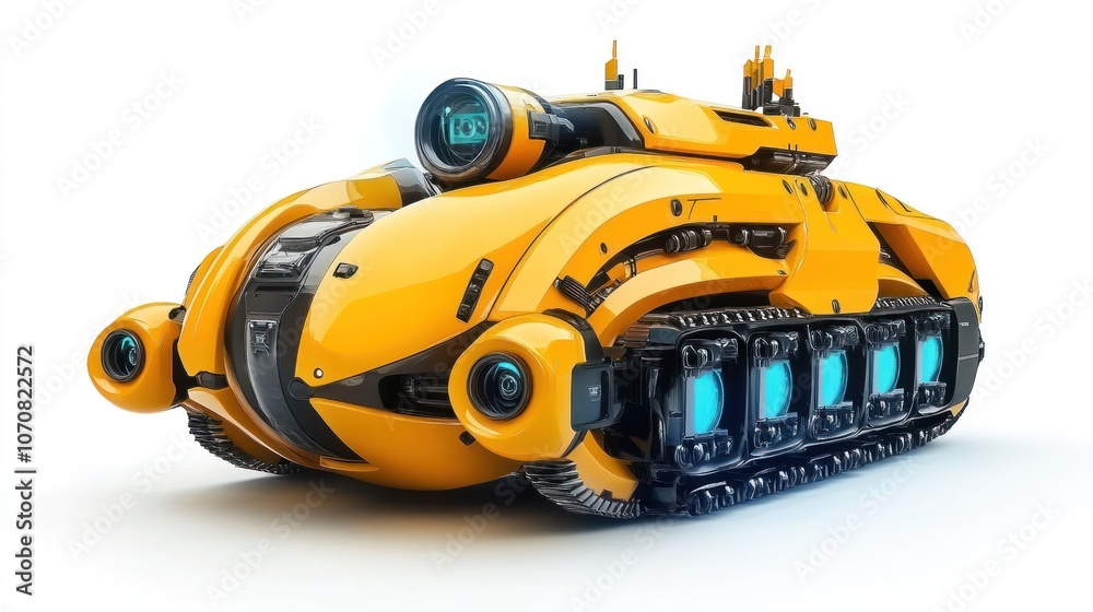 Unmanned marine exploration vehicle, innovative yellow design, isolated on white. Unmanned marine exploration vehicle, innovative yellow design, isolated on white.