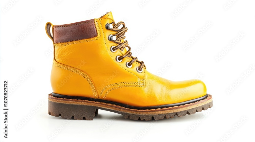 Yellow Leather Work Boots with Brown Laces Yellow Leather Work Boots with Brown Laces