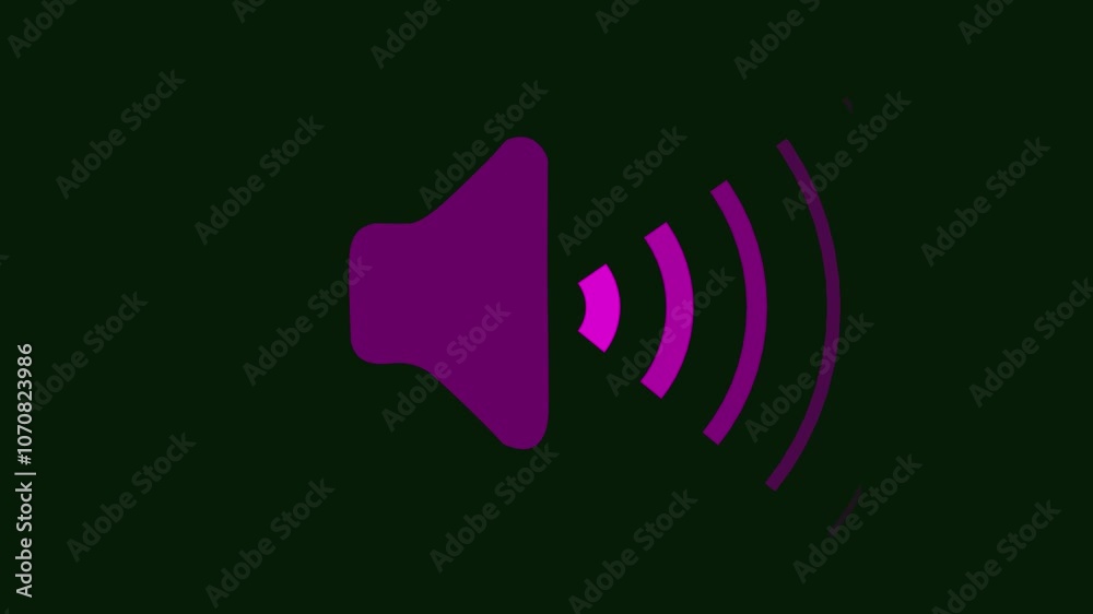 Pink sound icon audio music speech frequency speaker animation and black background. Volume waveform with sound wave animated. Pink sound icon audio music speech frequency speaker animation and black background. Volume waveform with sound wave animated.